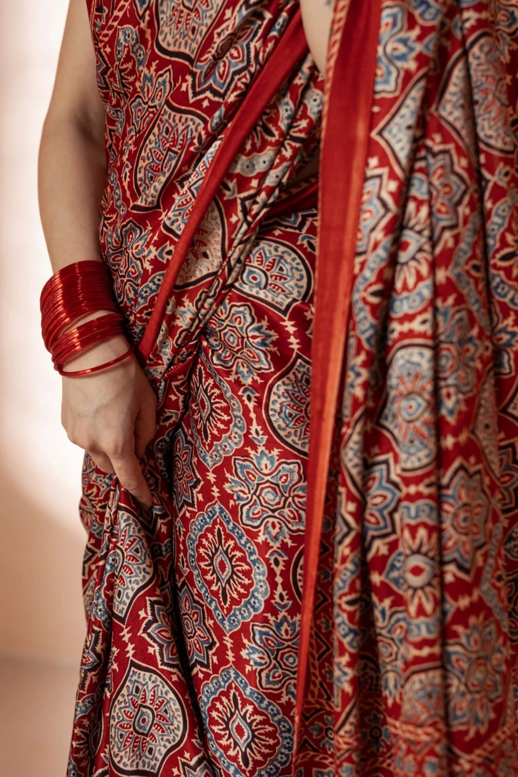 RED COLOR AJRAKH SAREE