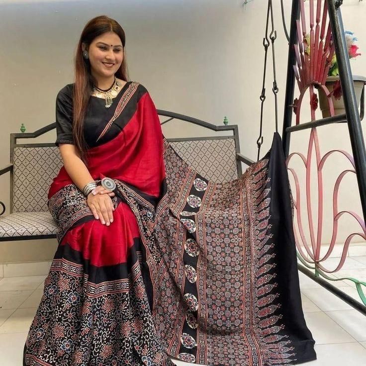 Red color ajrakh saree