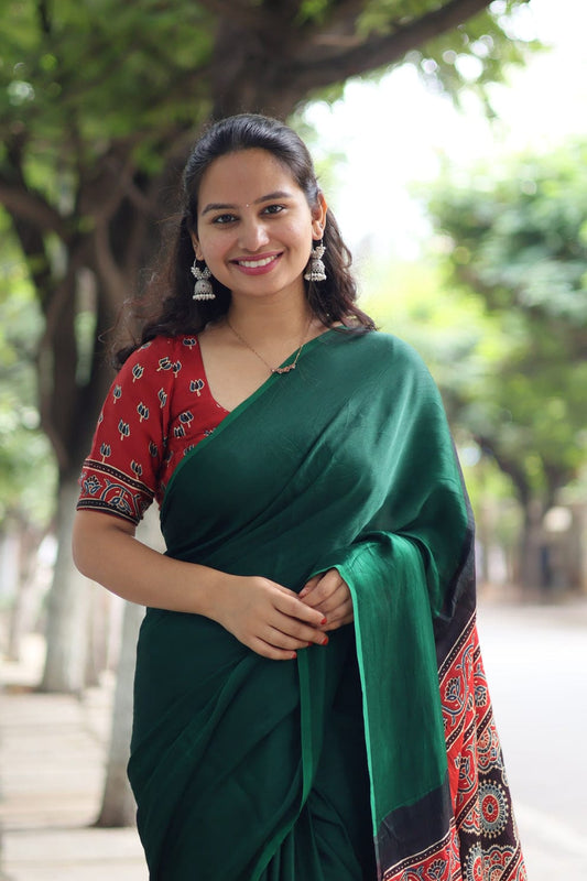 GREEN COLOR AJRAKH PALLU SAREE