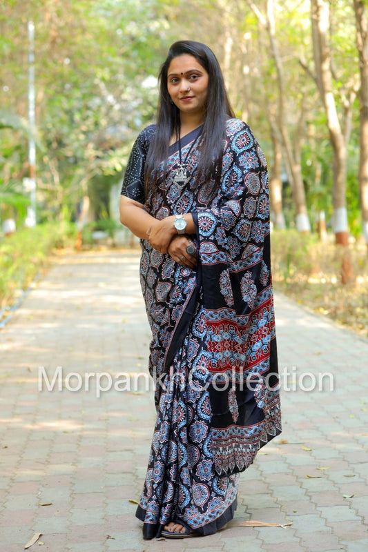 BLACK AJRAKH SAREE