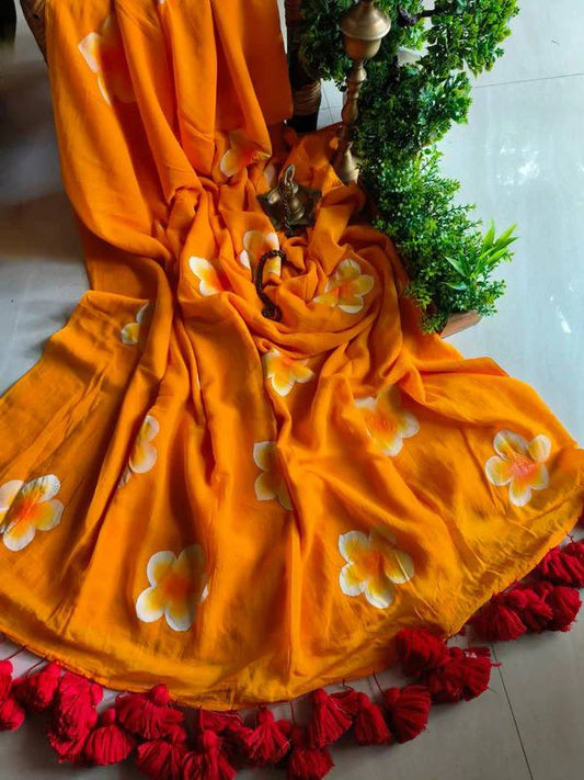 ORANGE AND WHITE COLOR FLORAL SAREE.