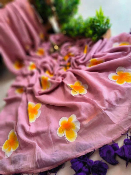 LIGHT MAGENTA AND WHITE COLOR FLORAL SAREE.